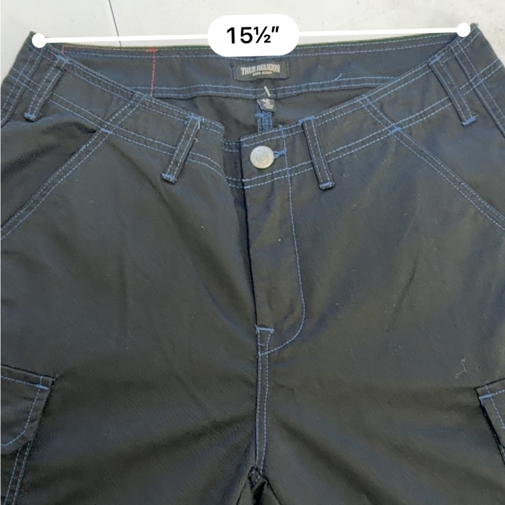 True Religion Black Cargo Pants with Blue Contrast Stitching